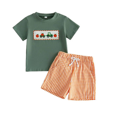 Short Sleeve Pumpkin Harvest Toddler Set Sets The Trendy Toddlers Green 12-18 M