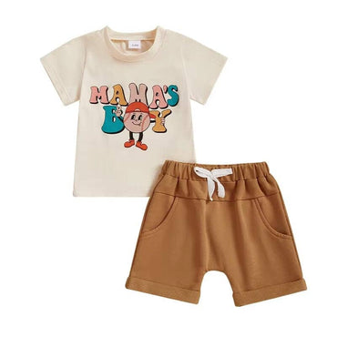 Mama's Boy Short Sleeve Baseball Baby Set Brown 3-6 M