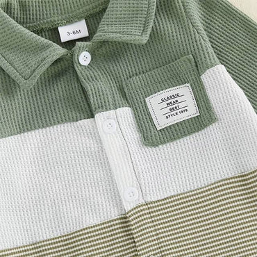 Long Sleeve Striped Waffle Baby Jumpsuit