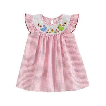 Fly Sleeve Bunny Striped Toddler Dress