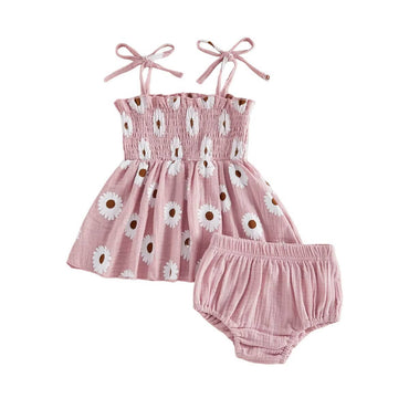 Sleeveless Smocked Daisy Baby Set Pink 0-3 M