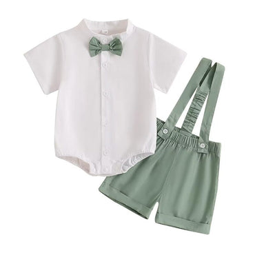 Short Sleeve Gentleman Suspender Baby Set Green 0-3 M