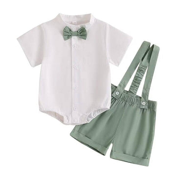 Short Sleeve Gentleman Suspender Baby Set Green 0-3 M