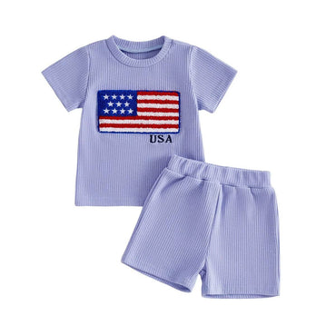 Short Sleeve USA Flag Baby Set Blue 3-6 M