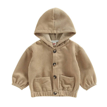 Solid Corduroy Hooded Toddler Jacket Khaki 9-12 M 