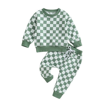 Long Sleeve Checkered Toddler Set Green 9-12 M