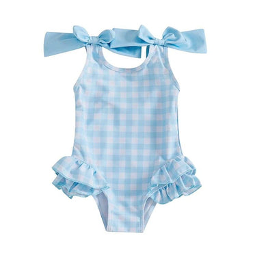 Sleeveless Checkered Toddler Swimsuit Blue 9-12 M