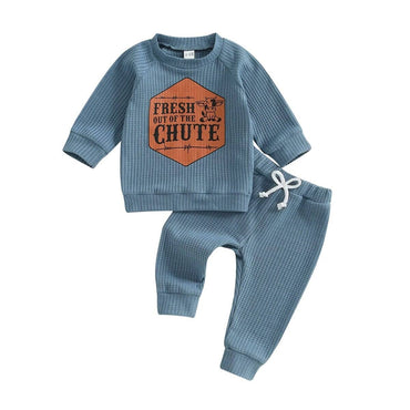 Long Sleeve Rodeo Waffle Baby Set Blue 3-6 M