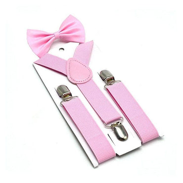 Adjustable Suspender Bow Tie Toddler Set Pink