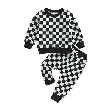 Long Sleeve Checkered Toddler Set Black 9-12 M
