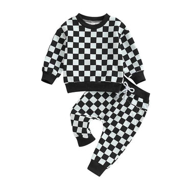 Long Sleeve Checkered Toddler Set Black 9-12 M