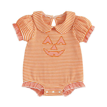 Striped Collar Halloween Baby Romper