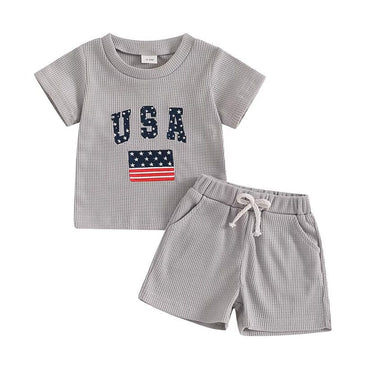 Short Sleeve USA Baby Set Gray 3-6 M
