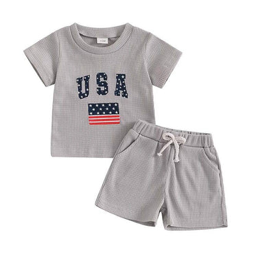 Short Sleeve USA Baby Set Gray 3-6 M