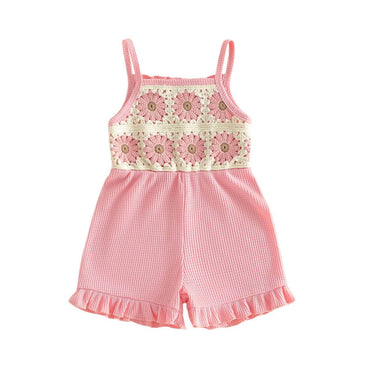 Sleeveless Crochet Floral Toddler Romper