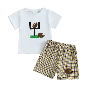 Short Sleeve Plaid Football Toddler Set
