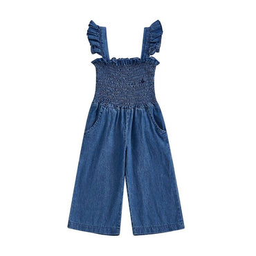 Sleeveless Smocked Denim Toddler Jumpsuit