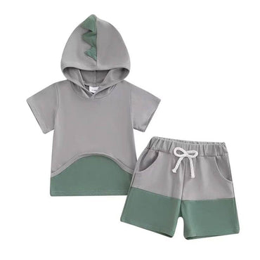 Short Sleeve Dino Hooded Toddler Set Gray 9-12 M