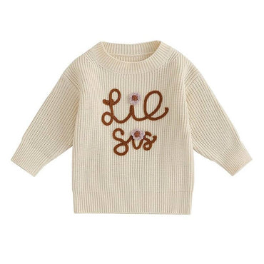 Lil Sis Knitted Baby Sweater Beige 3-6 M