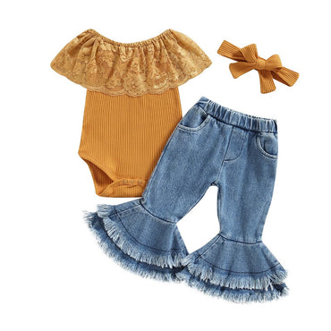 Tassel Flared Jeans Baby Set Mustard Orange 3-6 M