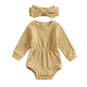 Long Sleeve Solid Ribbed Romper Yellow 0-3 M