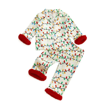 Christmas Lights Toddler Pajama Set Beige 12-18 M