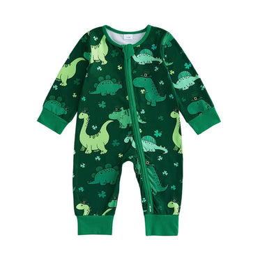 Long Sleeve Dino Zipped Baby Jumpsuit