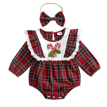 Christmas Lace Plaid Baby Romper Red 0-3 M