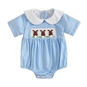 Blue Plaid Collar Easter Baby Romper