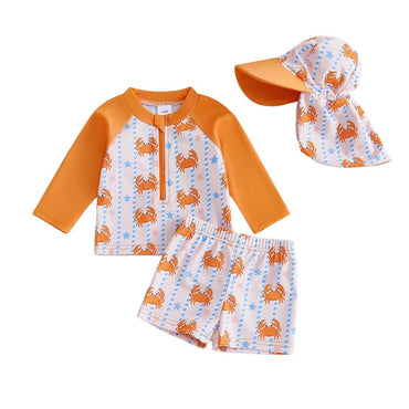 Long Sleeve Crab Baby Swimsuit Orange 3-6 M