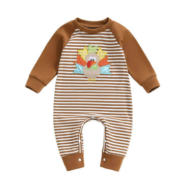 Long Sleeve Striped Turkey Baby Jumpsuit