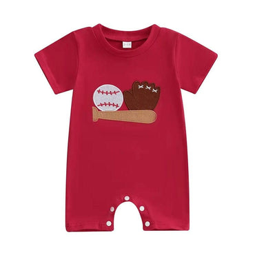 Short Sleeve Red Baseball Baby Romper