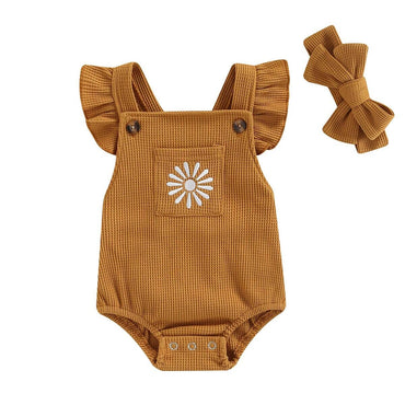 Mustard Daisy Waffle Baby Romper