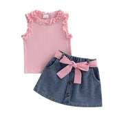 Sleeveless Denim Skirt Toddler Set Pink 9-12 M
