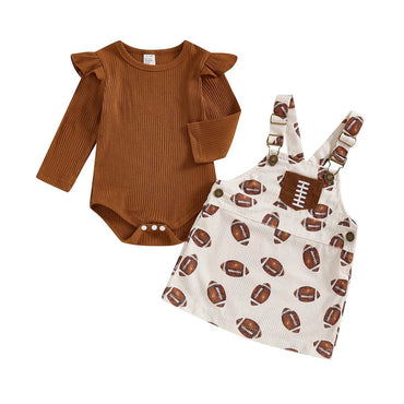 Long Sleeve Brown Corduroy Football Baby Set