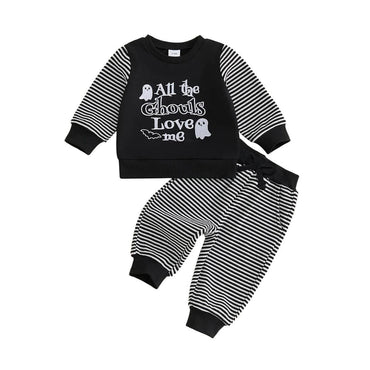 All The Ghouls Love Me Striped Baby Set