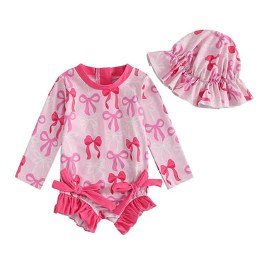 Long Sleeve Ruffled Toddler Swimsuit Pink 3-6 M