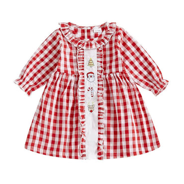 Long Sleeve Plaid Christmas Toddler Dress