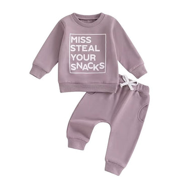 Long Sleeve Miss Steal Your Snacks Toddler Set Purple 9-12 M