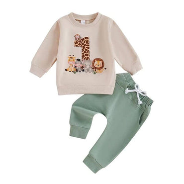 First Birthday Animals Baby Set Beige 9-12 M