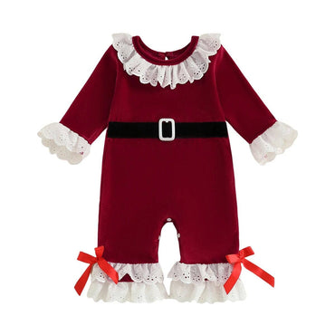 Long Sleeve Santa Velvet Lace Baby Costume