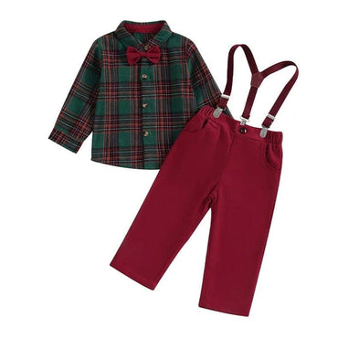 Plaid Shirt Suspender Pants Toddler Set
