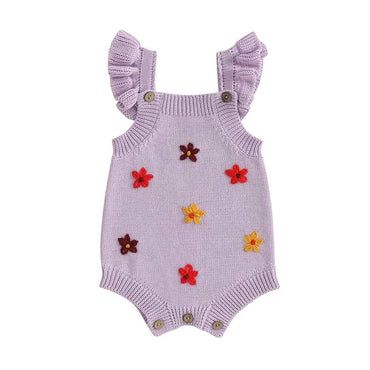 Fly Sleeve Floral Knit Baby Romper Purple 0-3 M
