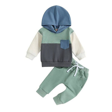 Color Block Hooded Baby Set Green 3-6 M