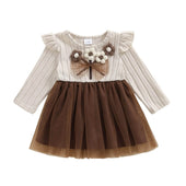Long Sleeve Floral Tulle Toddler Dress
