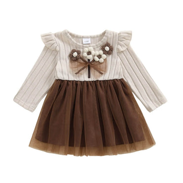Long Sleeve Floral Tulle Toddler Dress