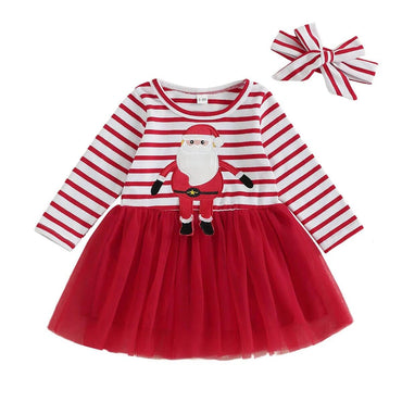 Long Sleeve Striped Santa Toddler Dress