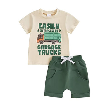 Short Sleeve Garbage Trucks Toddler Set
