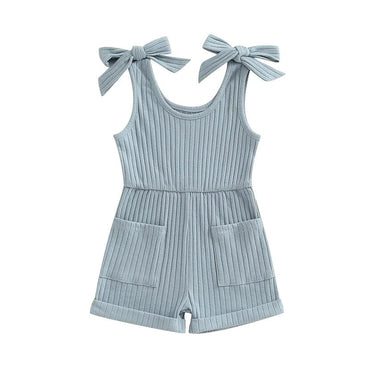 Sleeveless Solid Ribbed Toddler Romper Blue 9-12 M 