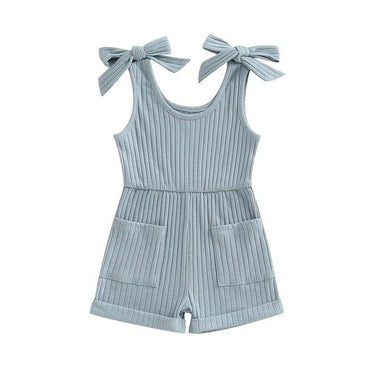 Sleeveless Solid Ribbed Toddler Romper Blue 9-12 M